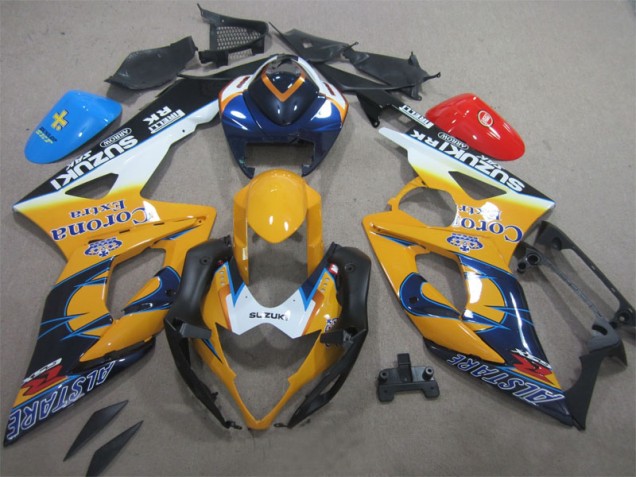 Amarelo Azul Corona Extra Carenagem Moto Suzuki GSXR 1000 K5 05-06 Amarelo Azul Corona Extra Carenagem Moto Suzuki GSXR 1000 K5 05-06