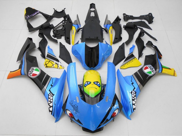Azul Amarelo Tubarão Carenagem Moto Yamaha R1 15-19 Azul Amarelo Tubarão Carenagem Moto Yamaha R1 15-19