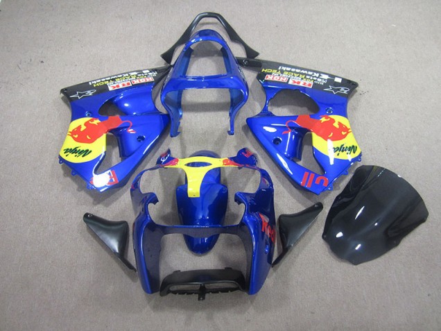 Azul Red Bull Ninja Carenagem Moto Kawasaki ZX6R 00-02 Azul Red Bull Ninja Carenagem Moto Kawasaki ZX6R 00-02