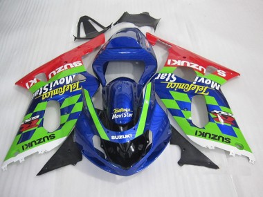 Azul Verde Vermelho Telefumia Movistar Carenagem Moto Suzuki GSXR 600 K1 K2 K3 01-03