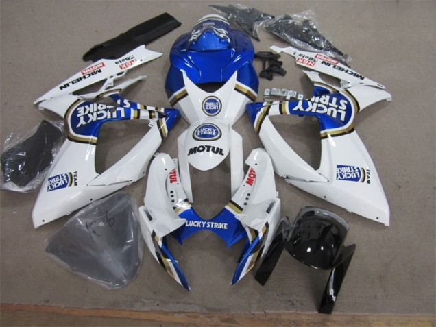 Branco Azul Lucky Strike Motul Carenagem Moto Suzuki GSXR 600 K6 06-07 Branco Azul Lucky Strike Motul Carenagem Moto Suzuki GSXR 600 K6 06-07