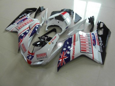 Branco Azul Vermelho Carenagem Moto Ducati 848 1098 1198 07-14