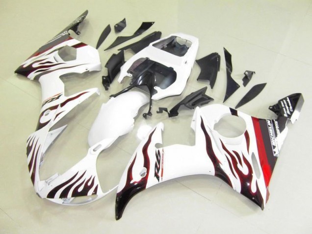 Branco & Chama Carenagem Moto Yamaha R6 03-05 Branco & Chama Carenagem Moto Yamaha R6 03-05