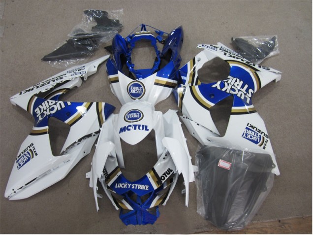 Branco Lucky Strike Azul Motul Carenagem Moto Suzuki GSXR 1000 K9 09-16 Branco Lucky Strike Azul Motul Carenagem Moto Suzuki GSXR 1000 K9 09-16