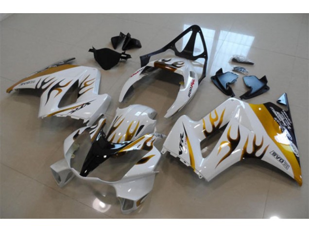 Branco Ouro Chama Carenagem Moto Honda VFR 800 02-13 Branco Ouro Chama Carenagem Moto Honda VFR 800 02-13
