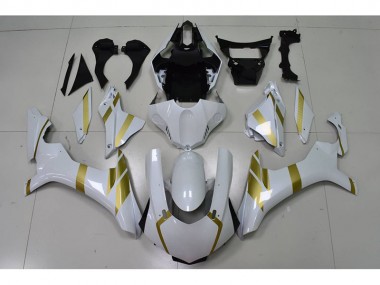 Branco & Ouro Decalque Carenagem Moto Yamaha R1 15-19