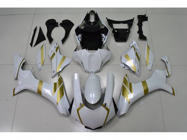 Branco & Ouro Decalque Carenagem Moto Yamaha R1 15-19 Branco & Ouro Decalque Carenagem Moto Yamaha R1 15-19