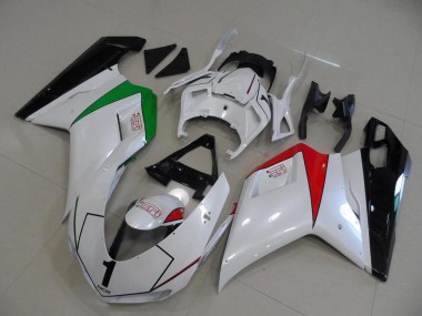 Branco Pérola & Italy Bandeira Carenagem Moto Ducati 848 1098 1198 07-14