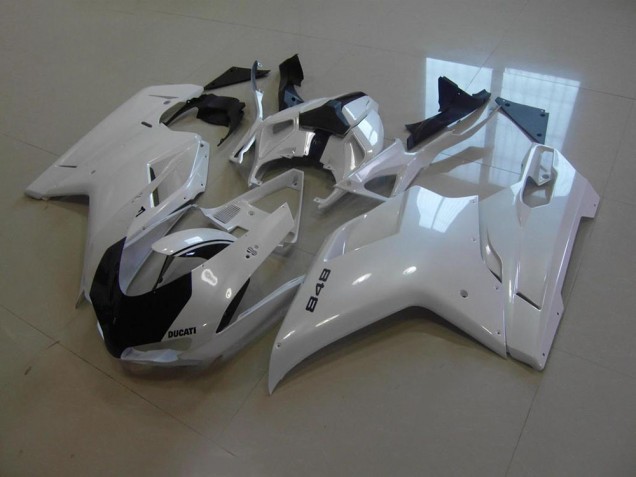 Branco Pérola Preto Listra Carenagem Moto Ducati 848 1098 1198 07-14 Branco Pérola Preto Listra Carenagem Moto Ducati 848 1098 1198 07-14