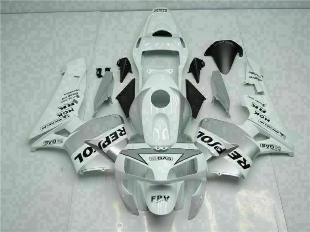 Branco Prata Repsol Carenagem Moto Honda CBR 600RR 03-04 Branco Prata Repsol Carenagem Moto Honda CBR 600RR 03-04