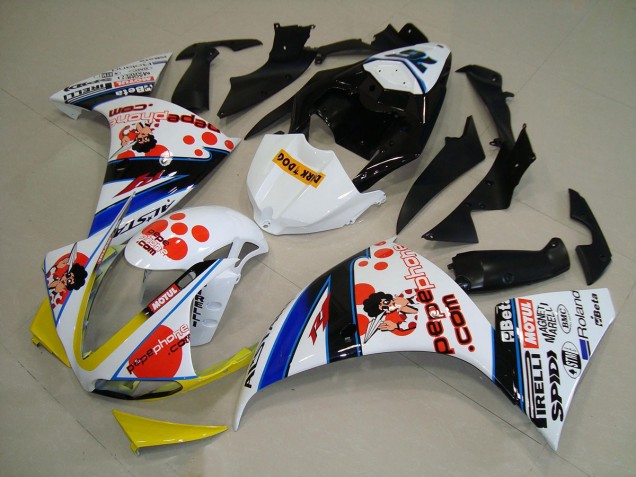 Branco Preto Pepe Phone Carenagem Moto Yamaha R1 09-11 Branco Preto Pepe Phone Carenagem Moto Yamaha R1 09-11