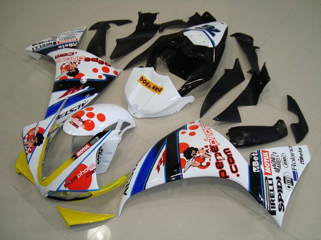 Branco Preto Pepe Phone Carenagem Moto Yamaha R1 12-14 Branco Preto Pepe Phone Carenagem Moto Yamaha R1 12-14