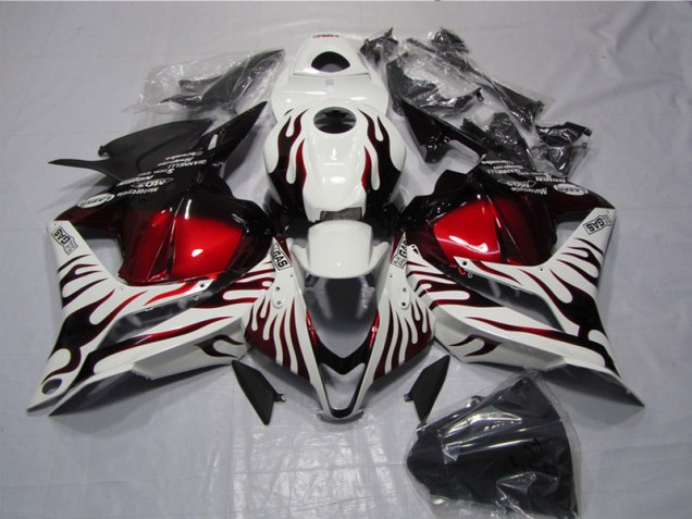 Branco Preto Vermelho Chama Carenagem Moto Honda CBR 600RR 09-12 Branco Preto Vermelho Chama Carenagem Moto Honda CBR 600RR 09-12