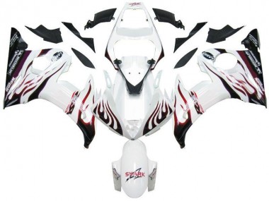 Branco Preto Vermelho Chama Carenagem Moto Yamaha R6 03-05