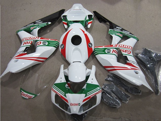 Branco Verde Vermelho Castrol Carenagem Moto Honda CBR 1000RR 06-07 Branco Verde Vermelho Castrol Carenagem Moto Honda CBR 1000RR 06-07