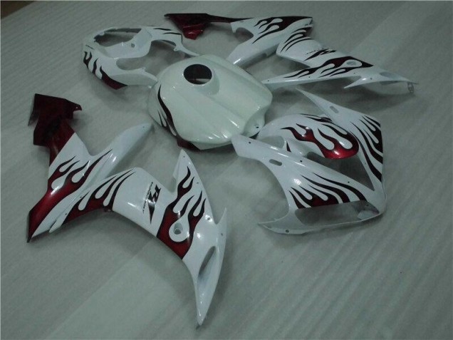 Branco Vermelho Chama Carenagem Moto Yamaha R1 04-06 Branco Vermelho Chama Carenagem Moto Yamaha R1 04-06
