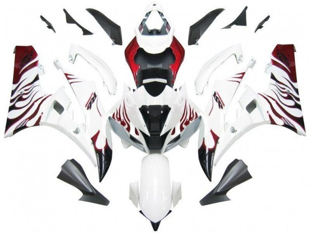 Branco Vermelho Chama Carenagem Moto Yamaha R6 06-07 Branco Vermelho Chama Carenagem Moto Yamaha R6 06-07