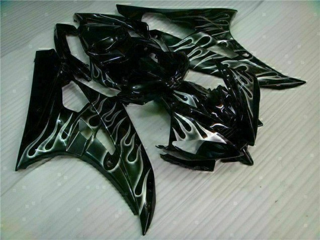 Prata Chama Preto Carenagem Moto Yamaha R6 06-07 Prata Chama Preto Carenagem Moto Yamaha R6 06-07
