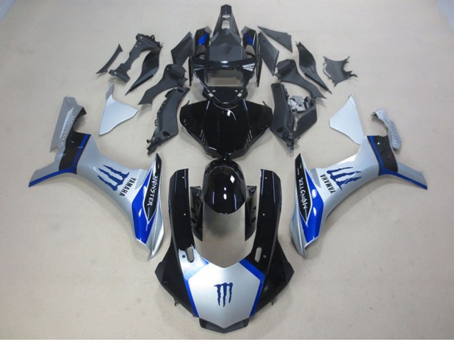 Prata Preto Azul Monster Carenagem Moto Yamaha R1 15-19 Prata Preto Azul Monster Carenagem Moto Yamaha R1 15-19