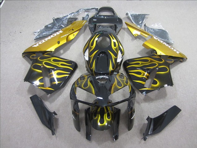 Preto Amarelo Chama Carenagem Moto Honda CBR 600RR 05-06