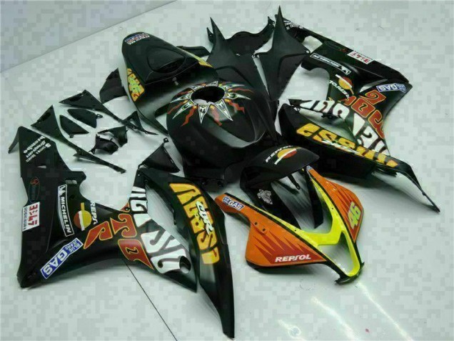 Preto Amarelo Repsol 46 Carenagem Moto Honda CBR 600RR 07-08 Preto Amarelo Repsol 46 Carenagem Moto Honda CBR 600RR 07-08