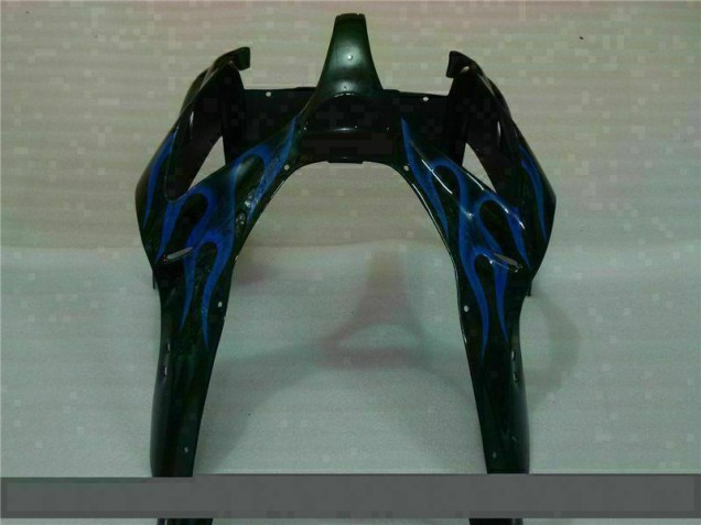 Preto & Azul Chama Carenagem Moto Kawasaki ZX6R 00-02 Preto & Azul Chama Carenagem Moto Kawasaki ZX6R 00-02