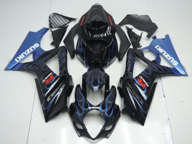 Preto Azul Chama Carenagem Moto Suzuki GSXR 1000 K7 07-08 Preto Azul Chama Carenagem Moto Suzuki GSXR 1000 K7 07-08