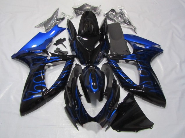 Preto Azul Chama Carenagem Moto Suzuki GSXR 750 K6 06-07