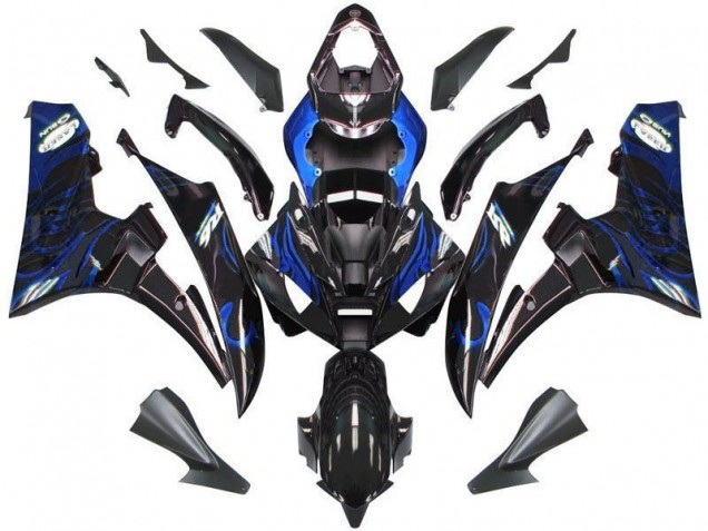 Preto Azul Chama Carenagem Moto Yamaha R6 06-07 Preto Azul Chama Carenagem Moto Yamaha R6 06-07