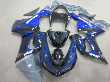 Preto Azul Chama Ninja 636 Carenagem Moto Kawasaki ZX6R 05-06