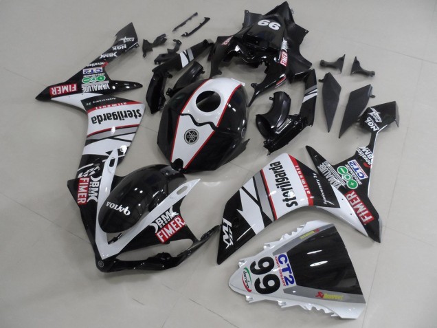 Preto Branco Adesivos Packs Carenagem Moto Yamaha R1 07-08 Preto Branco Adesivos Packs Carenagem Moto Yamaha R1 07-08