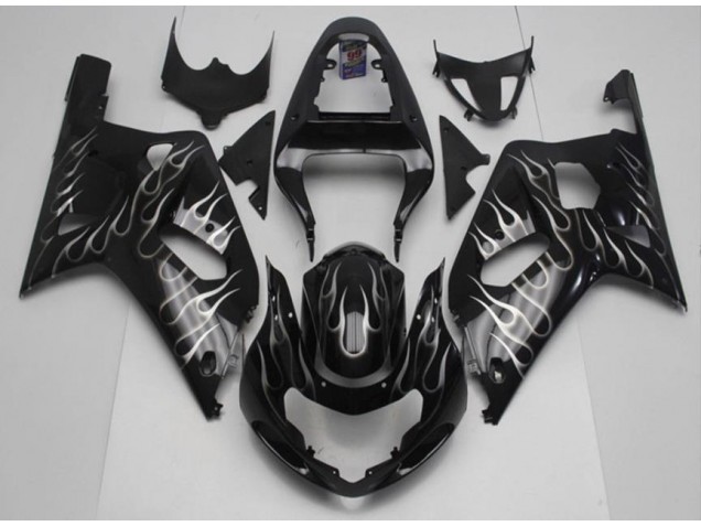 Preto Branco Chama Carenagem Moto Suzuki GSXR 600 / 750 K1 K2 K3 01-03 Preto Branco Chama Carenagem Moto Suzuki GSXR 600 / 750 K1 K2 K3 01-03