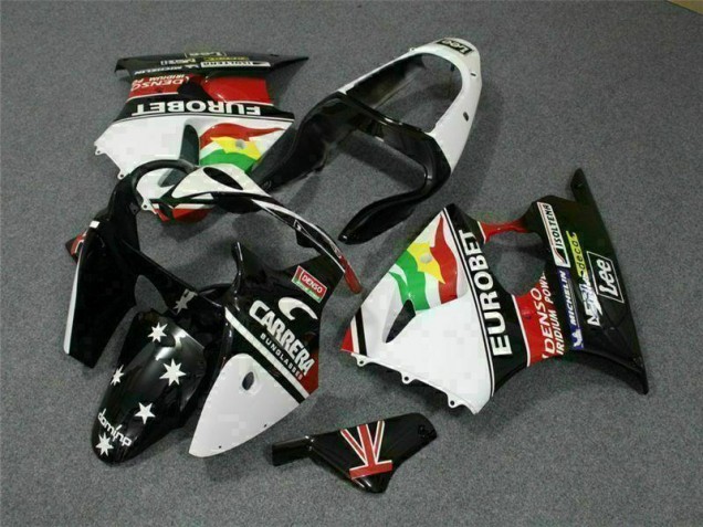 Preto Branco Eurobet Carenagem Moto Kawasaki ZX6R 00-02