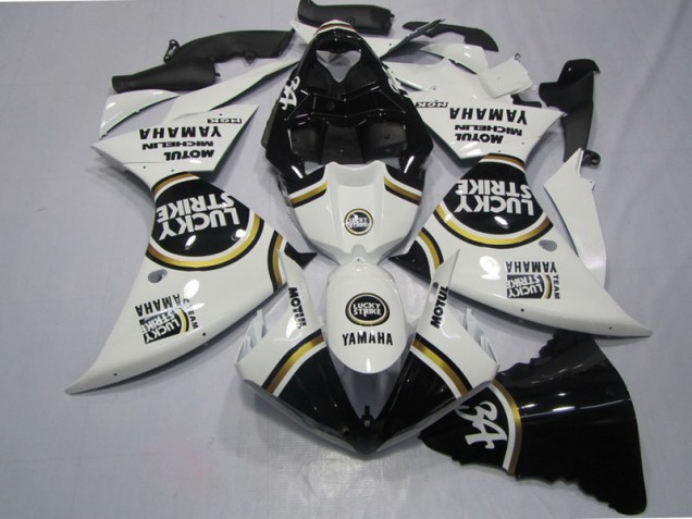 Preto Branco Lucky Strike Carenagem Moto Yamaha R1 09-11 Preto Branco Lucky Strike Carenagem Moto Yamaha R1 09-11