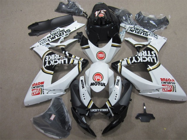 Preto Branco Lucky Strike Motul Carenagem Moto Suzuki GSXR 600 K6 06-07 Preto Branco Lucky Strike Motul Carenagem Moto Suzuki GSXR 600 K6 06-07