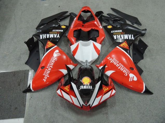 Preto Branco Santander Vermelho Carenagem Moto Yamaha R1 09-11 Preto Branco Santander Vermelho Carenagem Moto Yamaha R1 09-11