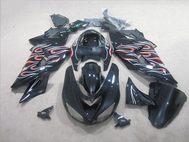Preto Branco Vermelho Chama Carenagem Moto Kawasaki ZX10R 06-07 Preto Branco Vermelho Chama Carenagem Moto Kawasaki ZX10R 06-07