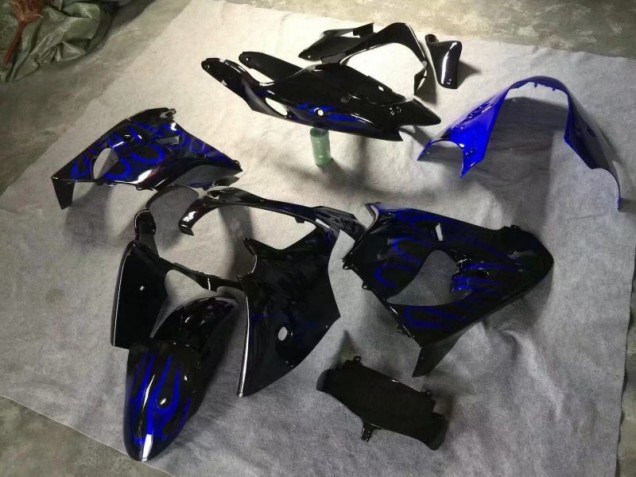 Preto Brilhante Azul Chama Carenagem Moto Kawasaki ZX9R 00-01 Preto Brilhante Azul Chama Carenagem Moto Kawasaki ZX9R 00-01