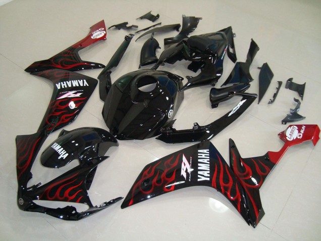 Preto Brilhante Chama Carenagem Moto Yamaha R1 07-08 Preto Brilhante Chama Carenagem Moto Yamaha R1 07-08