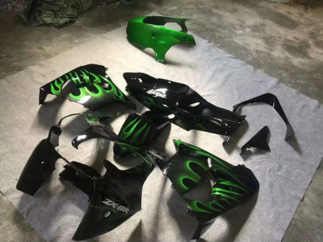Preto Brilhante Verde Chama Carenagem Moto Kawasaki ZX9R 00-01