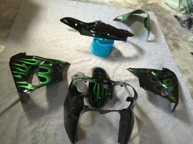 Preto Brilhante Verde Chama Carenagem Moto Kawasaki ZX9R 02-03
