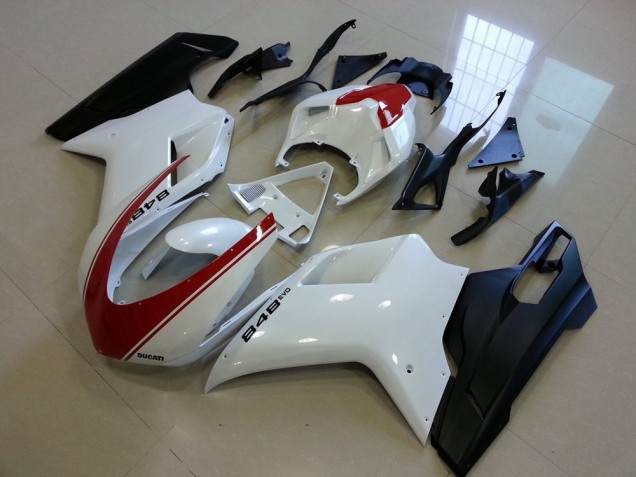 Preto Fosco Branco & Vermelho Listra Carenagem Moto Ducati 848 1098 1198 07-14 Preto Fosco Branco & Vermelho Listra Carenagem Moto Ducati 848 1098 1198 07-14