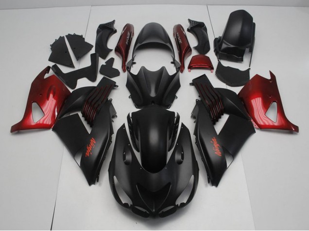Preto Fosco & Vermelho Carenagem Moto Kawasaki ZX14R ZZR 1400 06-11 Preto Fosco & Vermelho Carenagem Moto Kawasaki ZX14R ZZR 1400 06-11