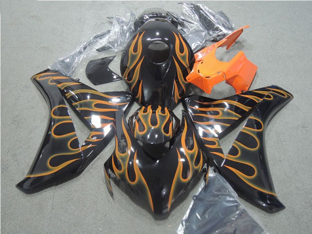 Preto Laranja Chama Carenagem Moto Honda CBR 1000RR 08-11 Preto Laranja Chama Carenagem Moto Honda CBR 1000RR 08-11