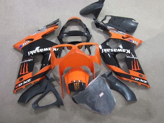 Preto Laranja Monster Carenagem Moto Kawasaki ZX6R 03-04 Preto Laranja Monster Carenagem Moto Kawasaki ZX6R 03-04