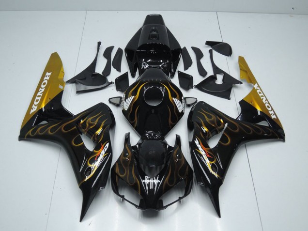 Preto Ouro Chama Carenagem Moto Honda CBR 1000RR 06-07 Preto Ouro Chama Carenagem Moto Honda CBR 1000RR 06-07