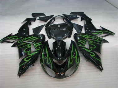Preto Verde Chama Carenagem Moto Kawasaki ZX10R 06-07