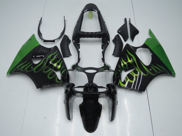 Preto & Verde Chama Carenagem Moto Kawasaki ZX6R 00-02