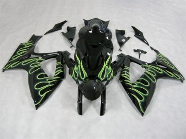 Preto Verde Chama Carenagem Moto Suzuki GSXR 600 K6 06-07