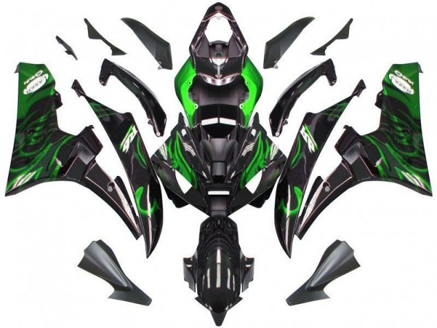 Preto Verde Chama Carenagem Moto Yamaha R6 06-07 Preto Verde Chama Carenagem Moto Yamaha R6 06-07